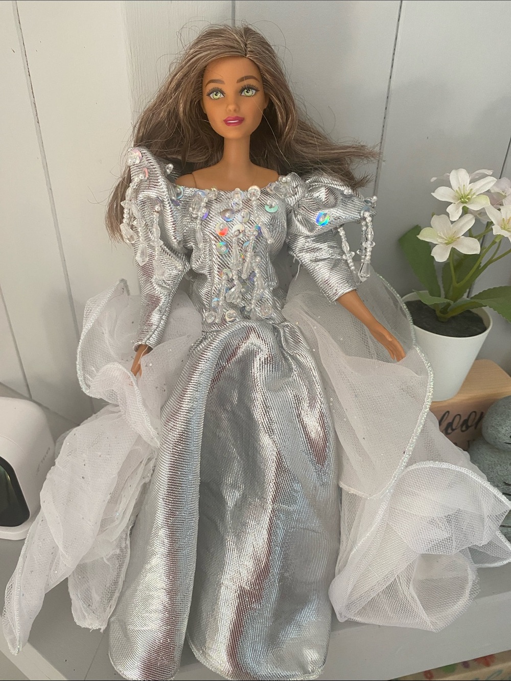 Mattel 1992 Sparkling Holiday Barbie Dress and 2015 Green Eye Barbie Doll